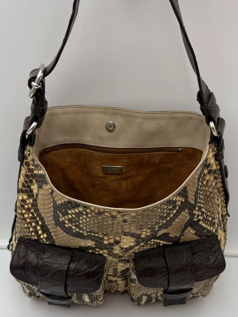 🐊COLOMBO 1937 MILANO • Exotic Crocodile & Python Shoulder Bag • Made in ITALY